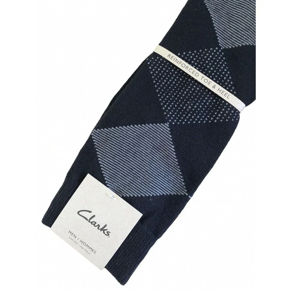 Clarks Argyle Mens Socks Dress Casual Cotton Black Gray Reinforced Toe One Size